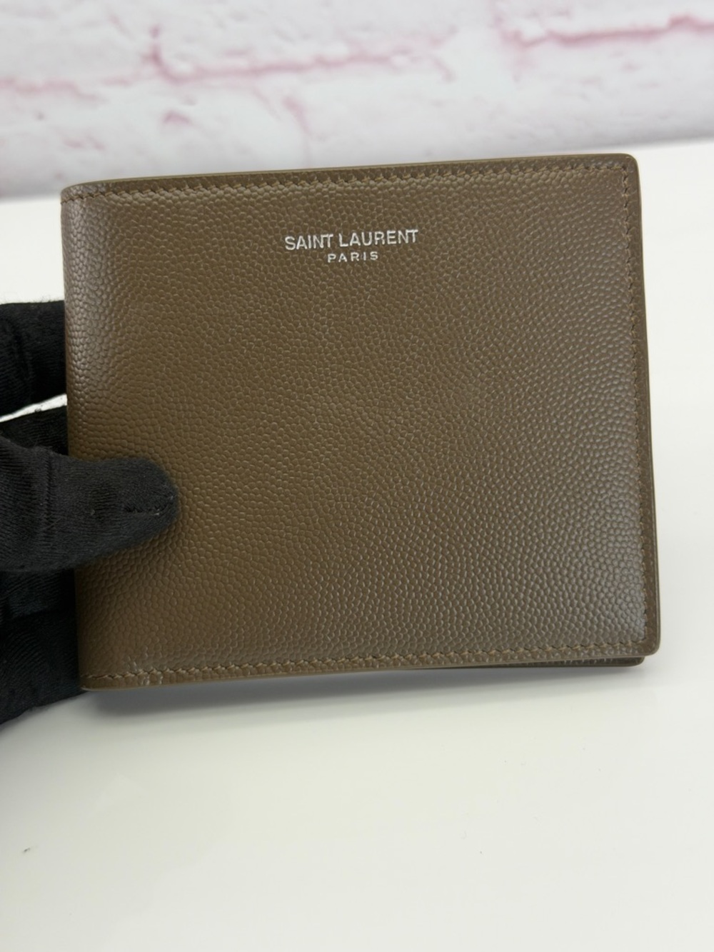 Saint Laurent Paris Brown Textured Leather Bi-Fold Wallet - Picture 2 of 10